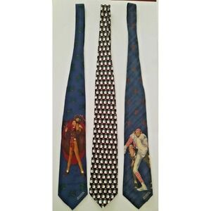 Norman Rockwell Men's Ties Christmas Golf Pre-owned Lot of Three Addiction Silk